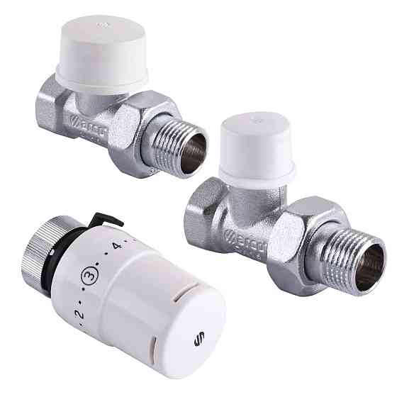 Набір Крани радіаторні прямі ARCO 1/2″ подача + зворотка + термоголовка KCT02 М30 Киев