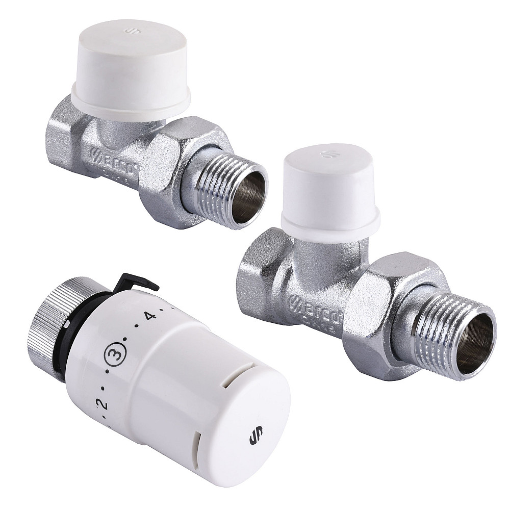 Набір Крани радіаторні прямі ARCO 1/2″ подача + зворотка + термоголовка KCT02 М30 Тернопіль - фото 1