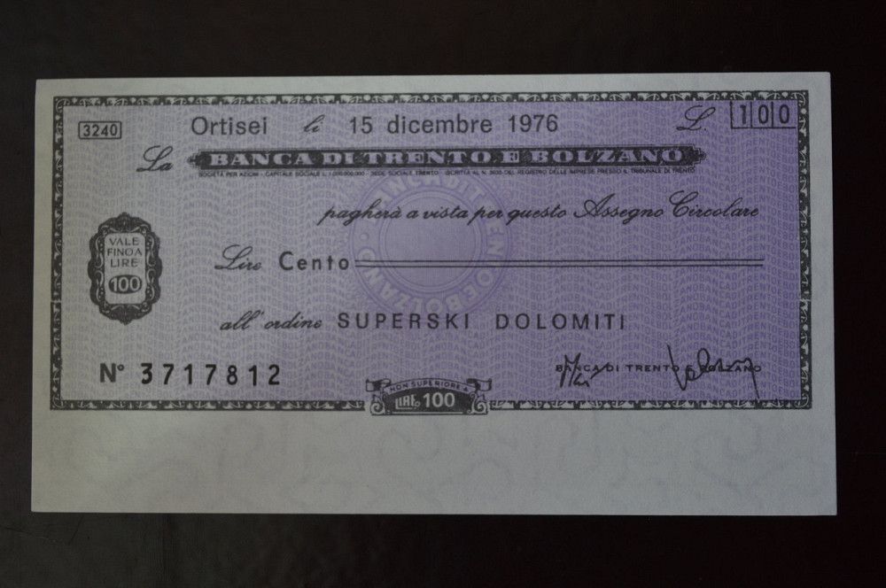 Чек. Италия 100 Лир 1976год (ЧК-1) ЛОТ 16 Полтава - изображение 1