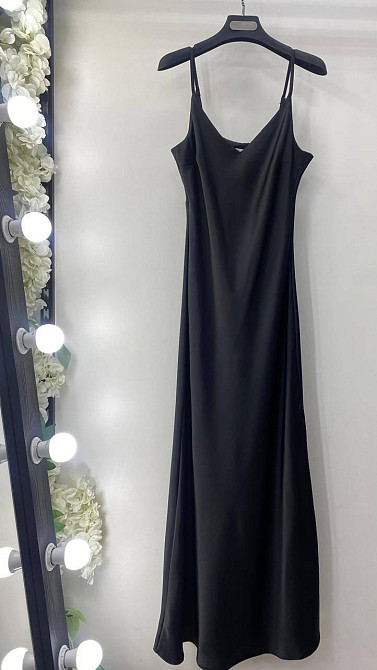 Жіноче мідіплаття-комбінація на тонких бретелях шовк Чорний Одеса - фото 1