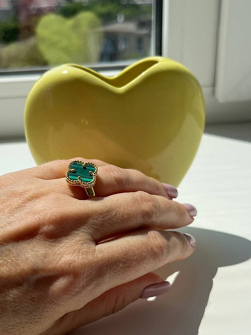Кільце Van Cleef позолота 18 К/кільце конюшина зелене в золоті Одеса - фото 3