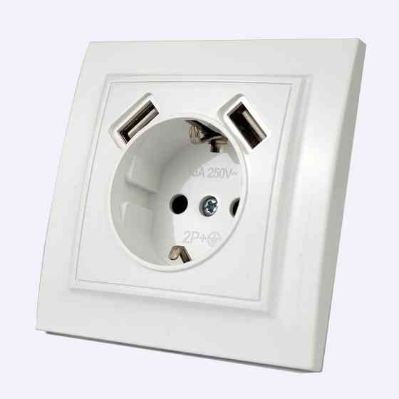 Розетка с заземлением + 2 USB порта 2 A, 16 А, Enzo белый Днепр