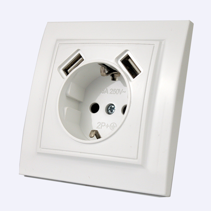 Розетка с заземлением + 2 USB порта 2 A, 16 А, Enzo белый Днепр - изображение 2