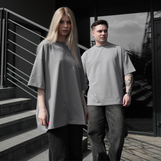 Парні футболки оверсайз(oversize) для чоловіка і дружини, для закоханих пар SANE сірі Одеса