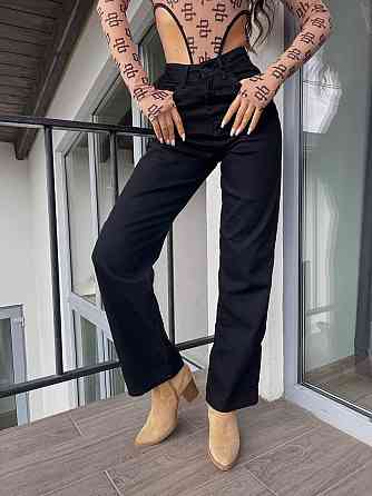 Женские голубые джинсы трубы-палаццо коттон 100% Черный, 36 Одесса