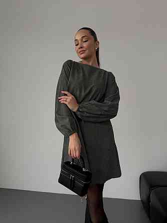 Женское базовое платье свободного кроя с объемными рукавчиками микровельвет Хаки, 46/48 Одесса