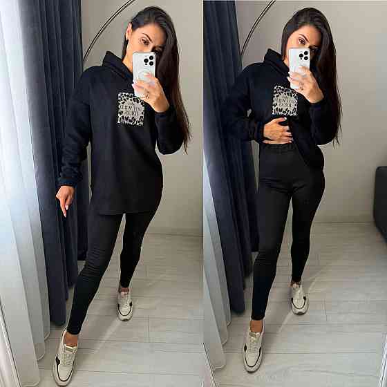Жіночий теплий костюм-двійка: кофта та лосини двосторонній Polar Фліс + дайвінг на флісі Чорний, 42/44 Одеса