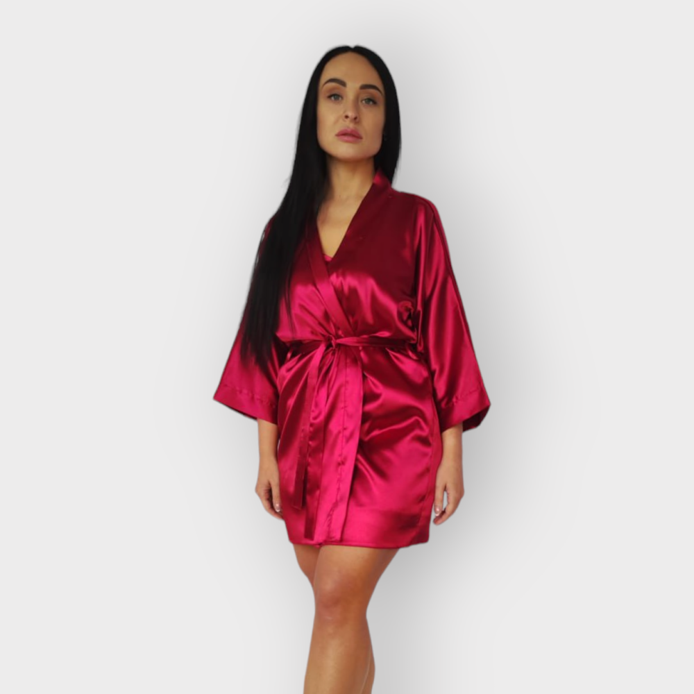 Халат женский атласный под пояс длина 90см Бордовый M/L Харьков - изображение 5