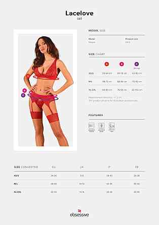 Комплект білизни Obsessive Lacelove cupless 3-pcs set XL/2XL Red, бюстгальтер, стрінги, пояс для пан Sex Aura Київ