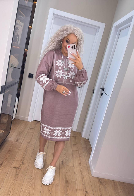 Женское вязаное платье туника  с этническим орнаментом. 44-58р Киев - изображение 3