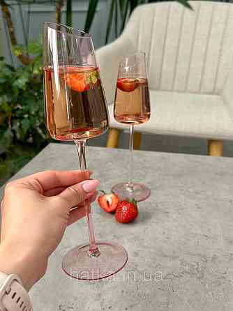 Набір високих келихів 6 шт для шампанського 200 мл  "Пінк-едж" рожеве скло 102-912 Київ