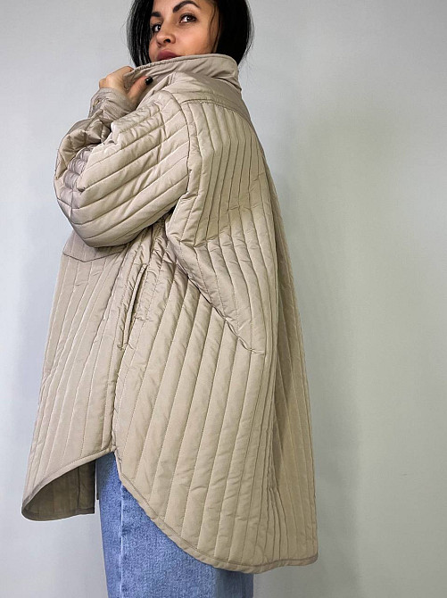 Куртка жіноча Lady Yep 9089 сорочка подовжена оверсайз стьобана демісезонна one size, бежевий, one size Київ - фото 12