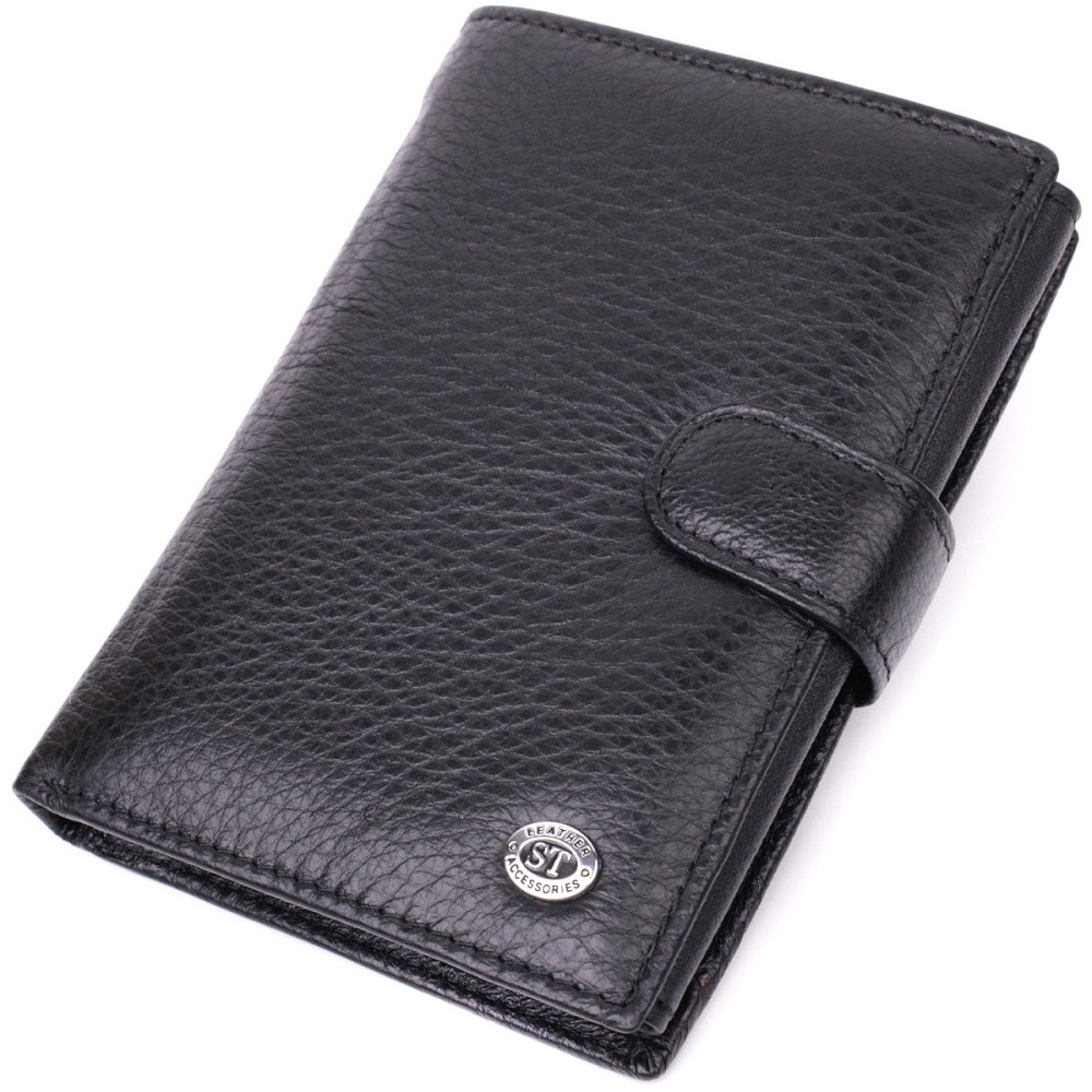 Чоловічий шкіряний гаманець з блоком для документів, чорний (ST Leather) Київ - фото 12