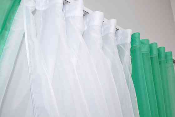 Кухонные шторки VR-Textil № 096к с подвязками мятный с белым 400х170 см (50-993) Киев