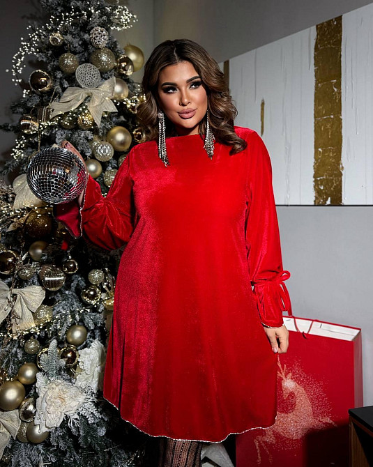 Жіноче привабливе оксамитове плаття прямого силуету Червоний, 50/52 Одеса - фото 1