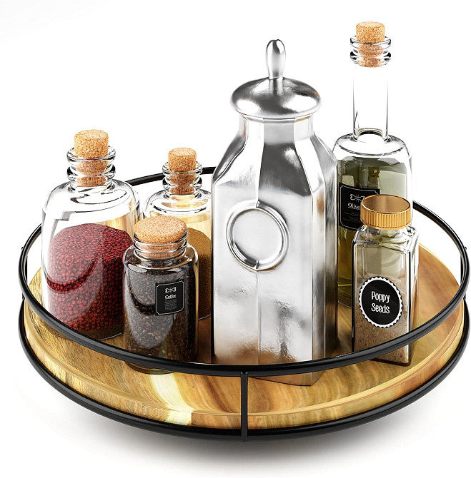 Дерев'яна таця-органайзер діаметром 30,5 см у ванну кімнату, кухню, вітальню з поворотом на 360 градусів Кам'янець-Подільський - фото 2