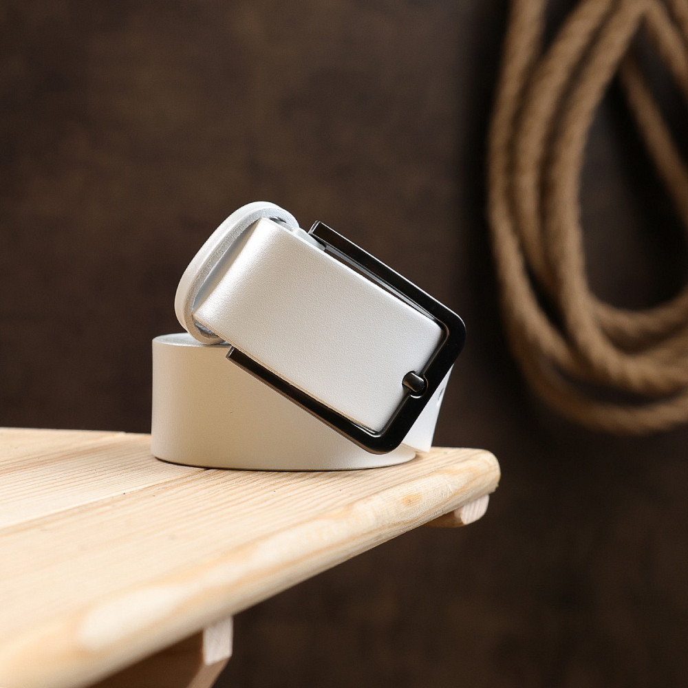 Гладкий строгий ремень унисекс Vintage 20714 Белый Киев - изображение 10