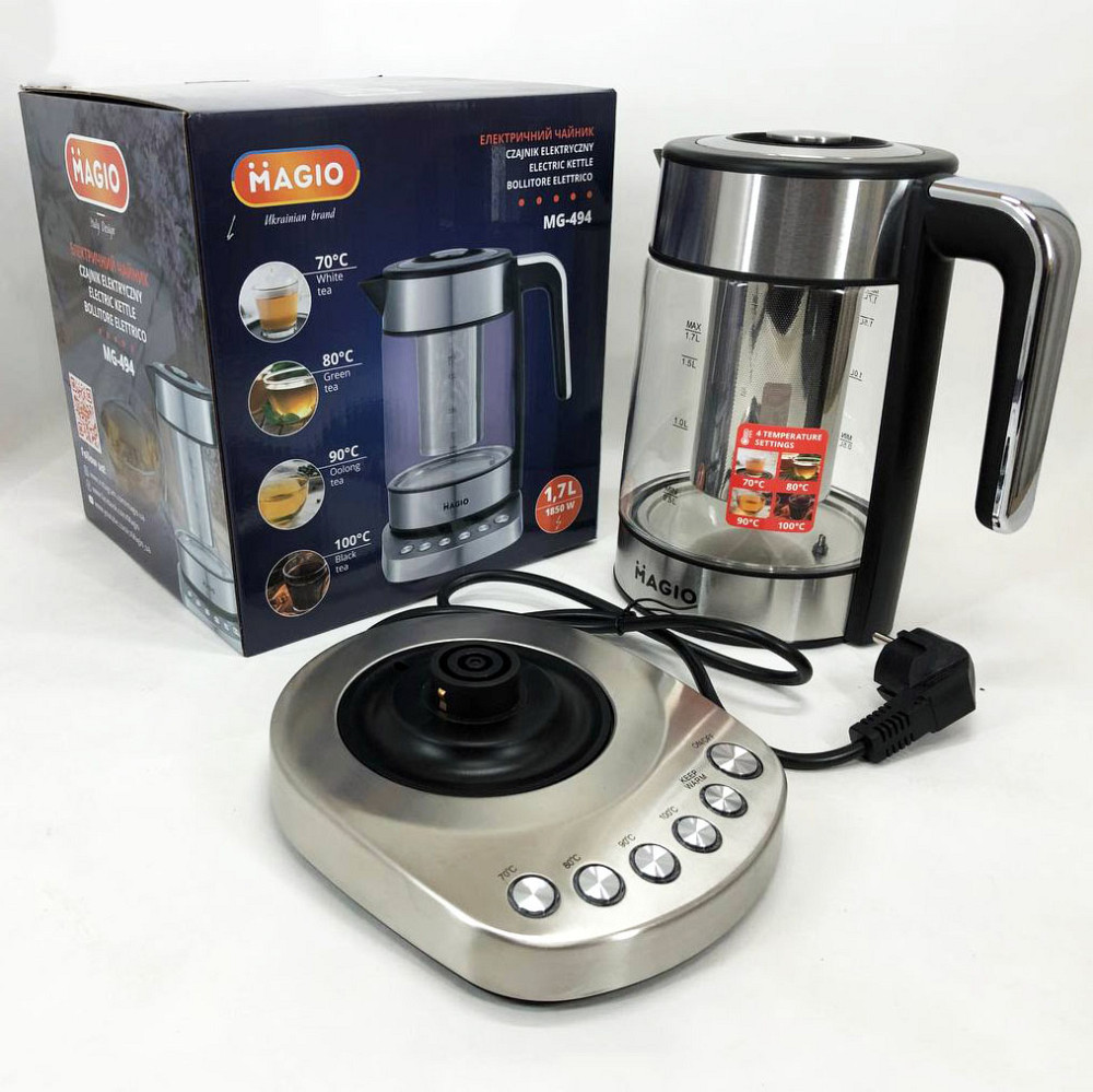 Тихий електричний чайник MAGIO, Скляний електрочайник з вбудованим підсвічуванням TX-95 Львів - фото 9