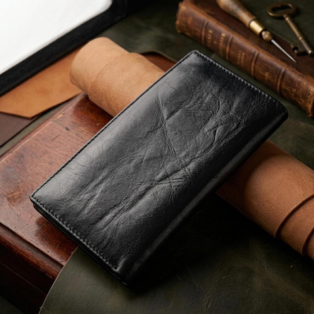 Чоловічий вертикальний шкіряний гаманець чорний (ST Leather) Київ - фото 14