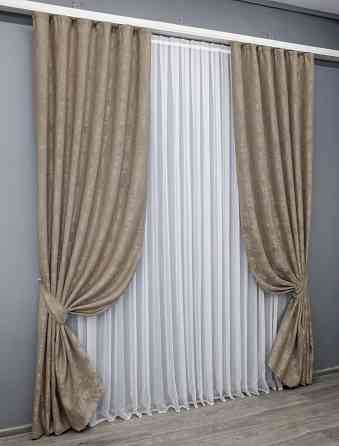 Комплект готовых штор VR-Textil Жаккард Sultan XO № 1680ш Темно-бежевый 100х275 см 2 шт (31-764) Киев