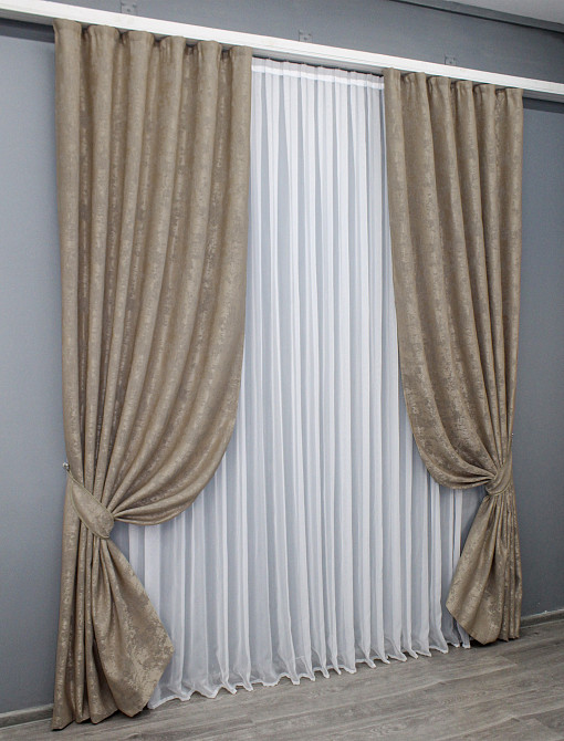 Комплект готових штор VR-Textil Жакард Sultan XO № 1680ш Темно-бежевий 100х275 см 2 шт (31-764) Київ - фото 2