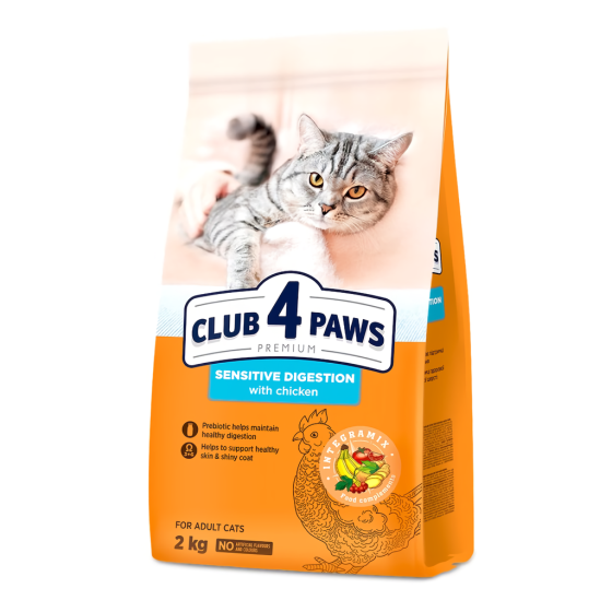 Полнорационный сухой корм для взрослых кошек CLUB 4PAWS (Клуб 4 Лапы) Премиум с чувственным пищеварением, 2 кг Винница