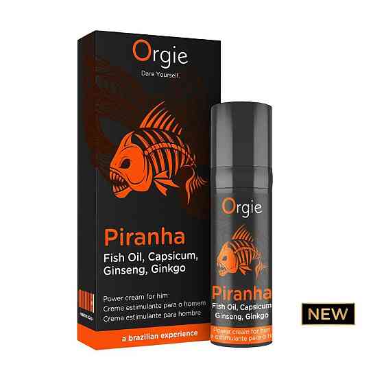 Крем для усиления эрекции Orgie Piranha 15 мл, жир пираньи, женьшень, гинкго билоба и перец чили Sex Aura Киев