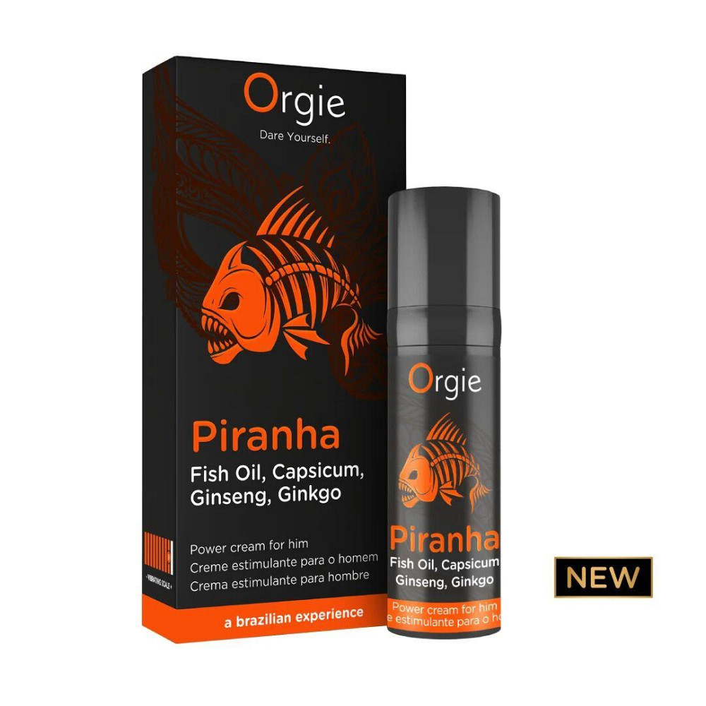 Крем для усиления эрекции Orgie Piranha 15 мл, жир пираньи, женьшень, гинкго билоба и перец чили Sex Aura Киев - изображение 1
