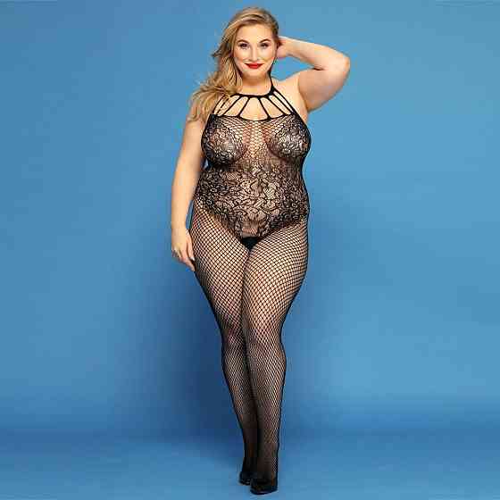 Сетчатый бодистокинг JSY «Откровенная Мадлен» Plus Size, Black, имитация боди, кружево, доступ Sex Aura Киев