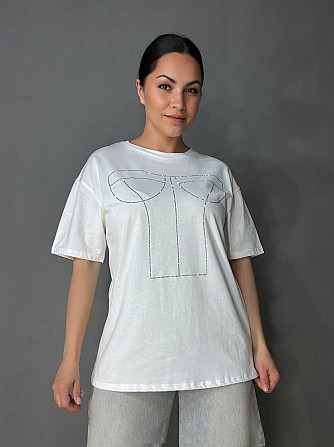 Футболка женская A-N 0098 с камнями имитация корсета оверсайз, белый, one size Одесса - изображение 7
