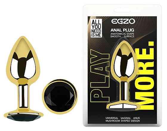 Анальная пробка с кристаллом EGZO - Gold Round Plug Black size S Sex Aura Киев