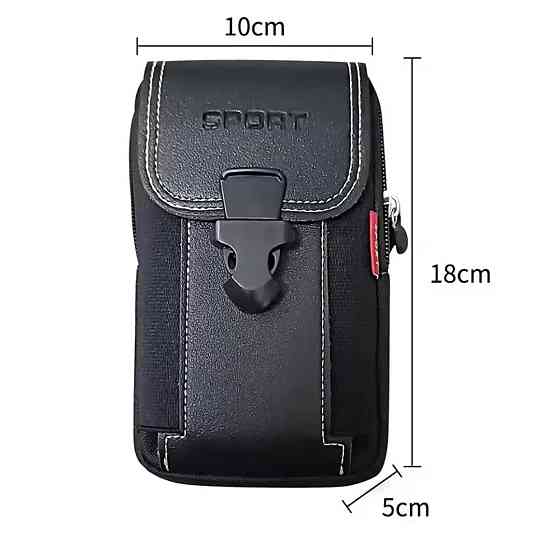 Мужская поясная сумка с карабином 2 кармана 18 на 10 см черный Киев