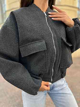 Жіночий стильний бомбер на блискавці кашемір + підкладка Графіт, 46/48 Одеса
