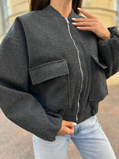 Женский стильный бомбер на молнии кашемир + подкладка Графит, 46/48 Одесса - изображение 5