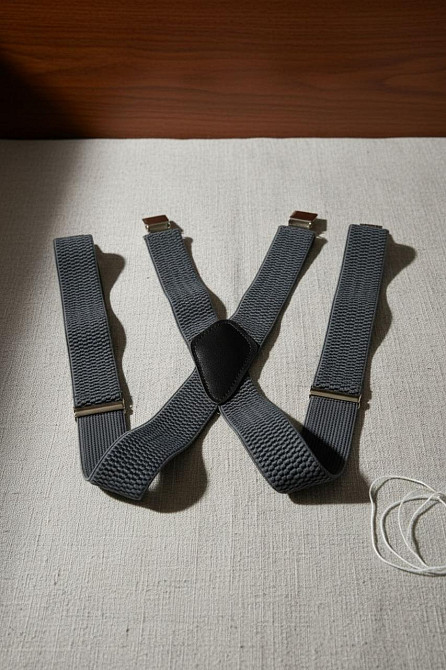 Підтяжки для штанів чоловічі сірі надійні на крест з металеві прищіпки Одеса - фото 4