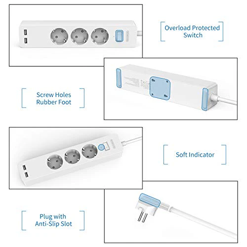 Мережевий подовжувач 7-в-1: 3 розетки + 2 USB-A + 2 USB-C Ntonpower 1.5м Луцк