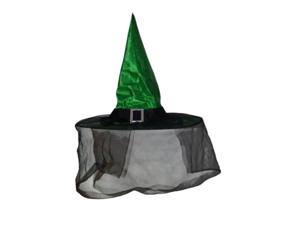 Шапка ведьмы с вуалью Хэллоуин one size зелено-черный Киев