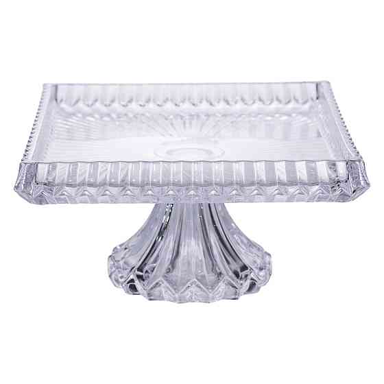 Прямоугольная стеклянная тортовница на ножке 30×25 см Киев