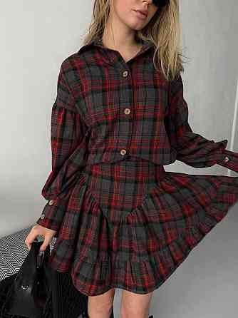 Жіночий стильний костюм-двійка: сорочка та спідниця в карту тіар Графіт, 42/44 Одеса