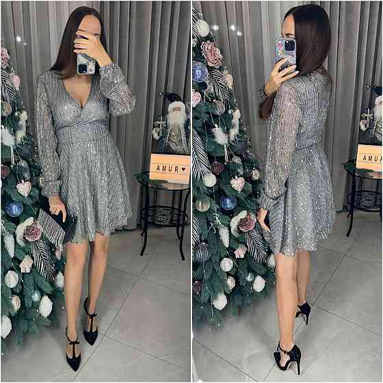 Жіноче святкова блискуча сукня міні з паєтками Сталевий, 42/46 Одеса