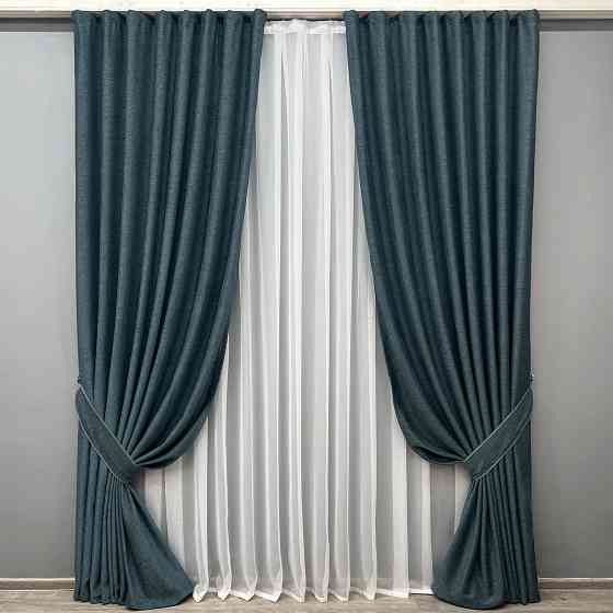 Комплект готових штор VR-Textil Льон Grand Linen № 2039ш Лазурний 200х250см 2 шт (99-022) Київ