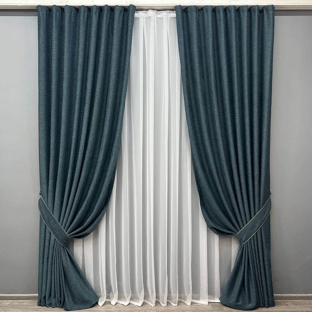 Комплект готових штор VR-Textil Льон Grand Linen № 2039ш Лазурний 200х250см 2 шт (99-022) Київ - фото 2
