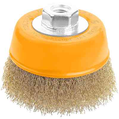 Щетка для электроинструмента Tolsen чашка 75 мм М14, гофрированная латунированная проволока 0.3 мм (77601) Винница