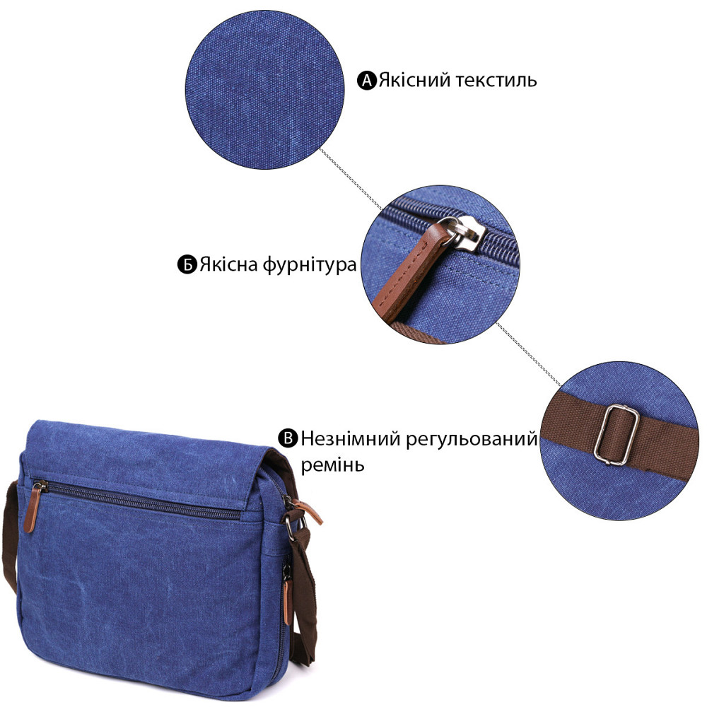 Текстильна сумка для ноутбука 13 дюймів через плече Vintage 20189 Синя Київ - фото 3