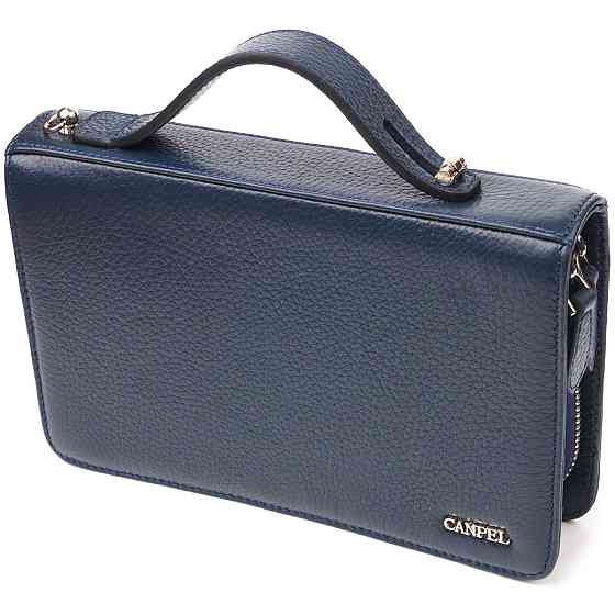 Відмінна чоловіча барсетка на два відділення з натуральної зернистої шкіри CANPELLINI 21568 Синя Київ