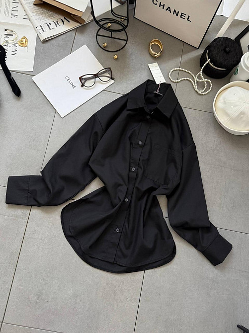 Жіноча базова сорочка на ґудзиках із бавовни Чорний, 42/44 Одеса - фото 4