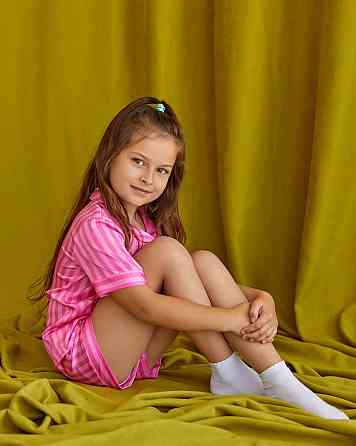 Дитяча піжамка із сатину шорти з сорочкою Рожевий смужка 146-152 Харків