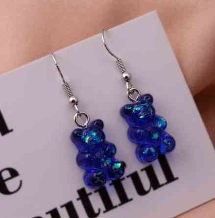 Серьги в виде мишек синие перламутровые, размер 1,6*1см, смола Киев