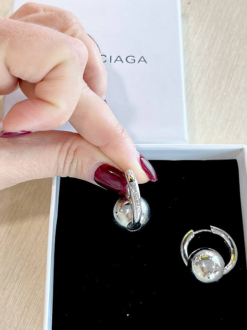 Маленькі сережки кільця Balenciaga з кульками сріблення, сережки-трансформери стильні Одеса - фото 10