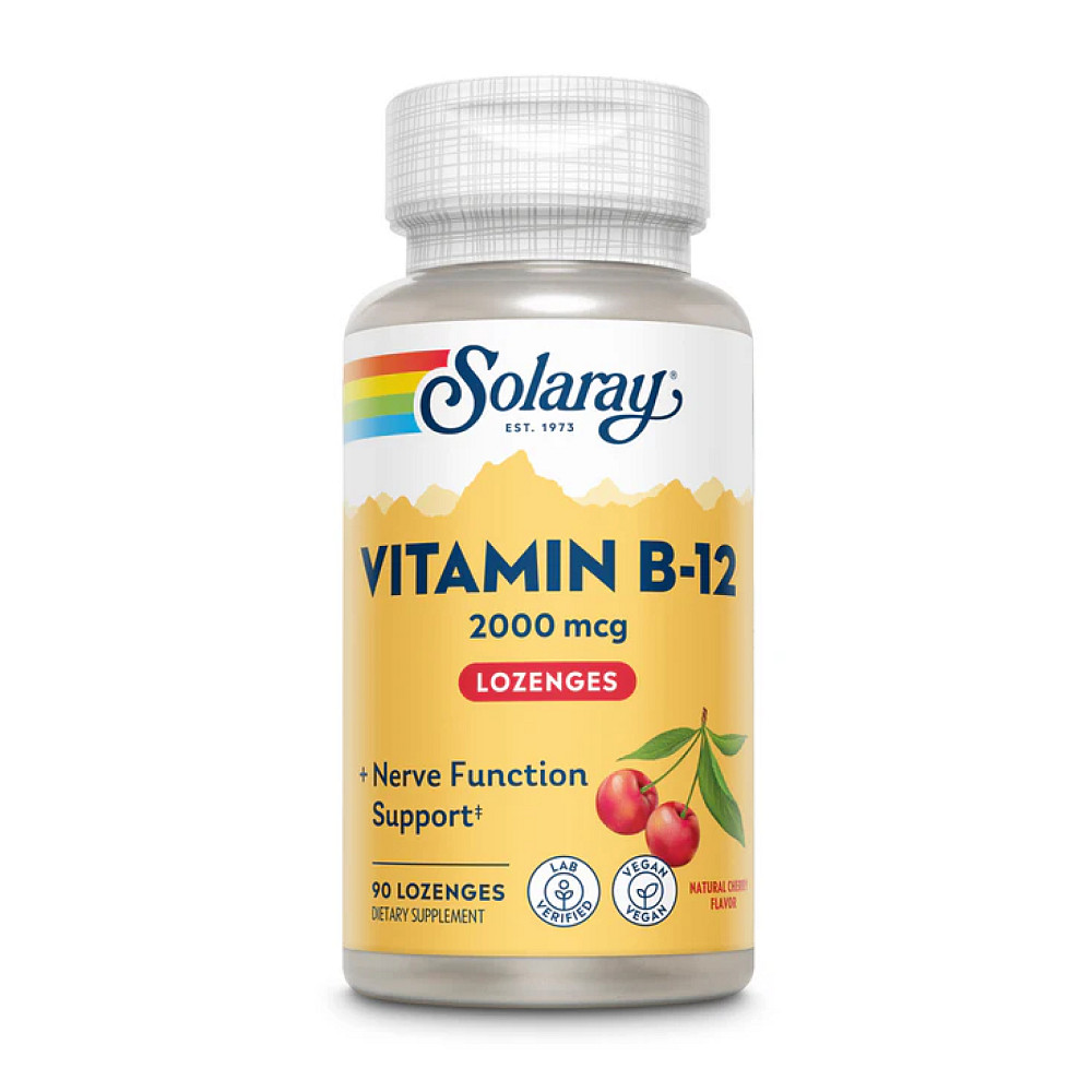 Витамин В12 Solaray Vitamin B-12 2000mcg - 90 lozenges (Натуральна вишня) Луцьк - фото 1